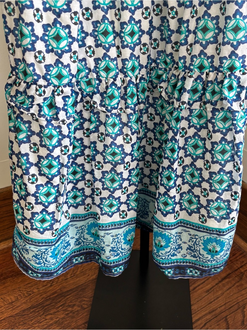 Lucky Brand Tiered Cotton Maxi Dress Blue Teal Spanish Tile Floral Women’s M NWT - Picture 4 of 10